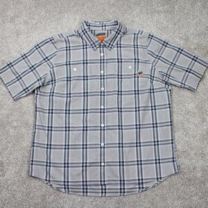 40 Grit Shirt Womens XL Gray/Blue Plaid 100% Cotton Short Sleeve‎ Button Up